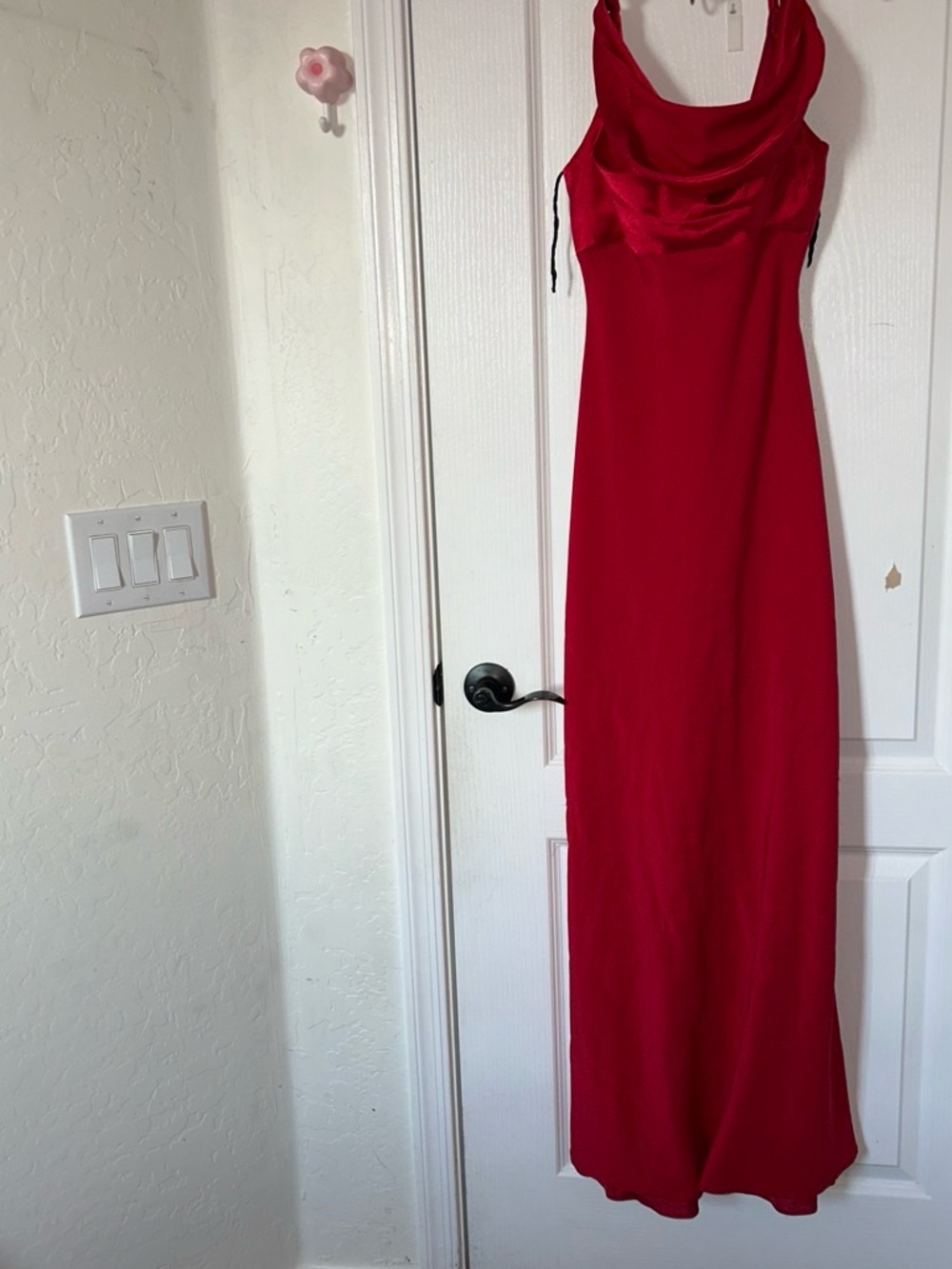 Red Cowl Neck Satin Evening Dress